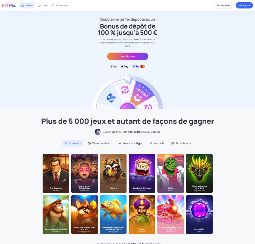 hypekasino capture ecran nouveau casino en ligne 2026