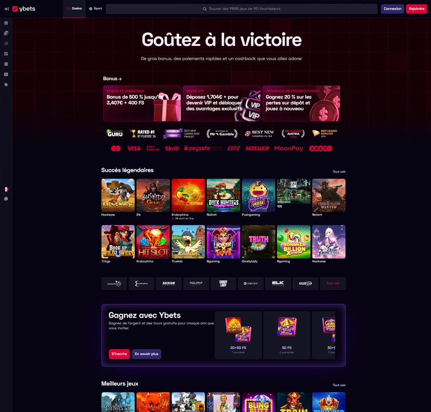 ybets capture ecran nouveau casino en ligne 2026